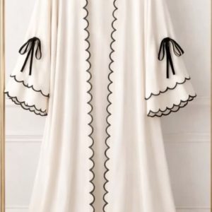 Outer Abaya Scallop Ribbon Ivory