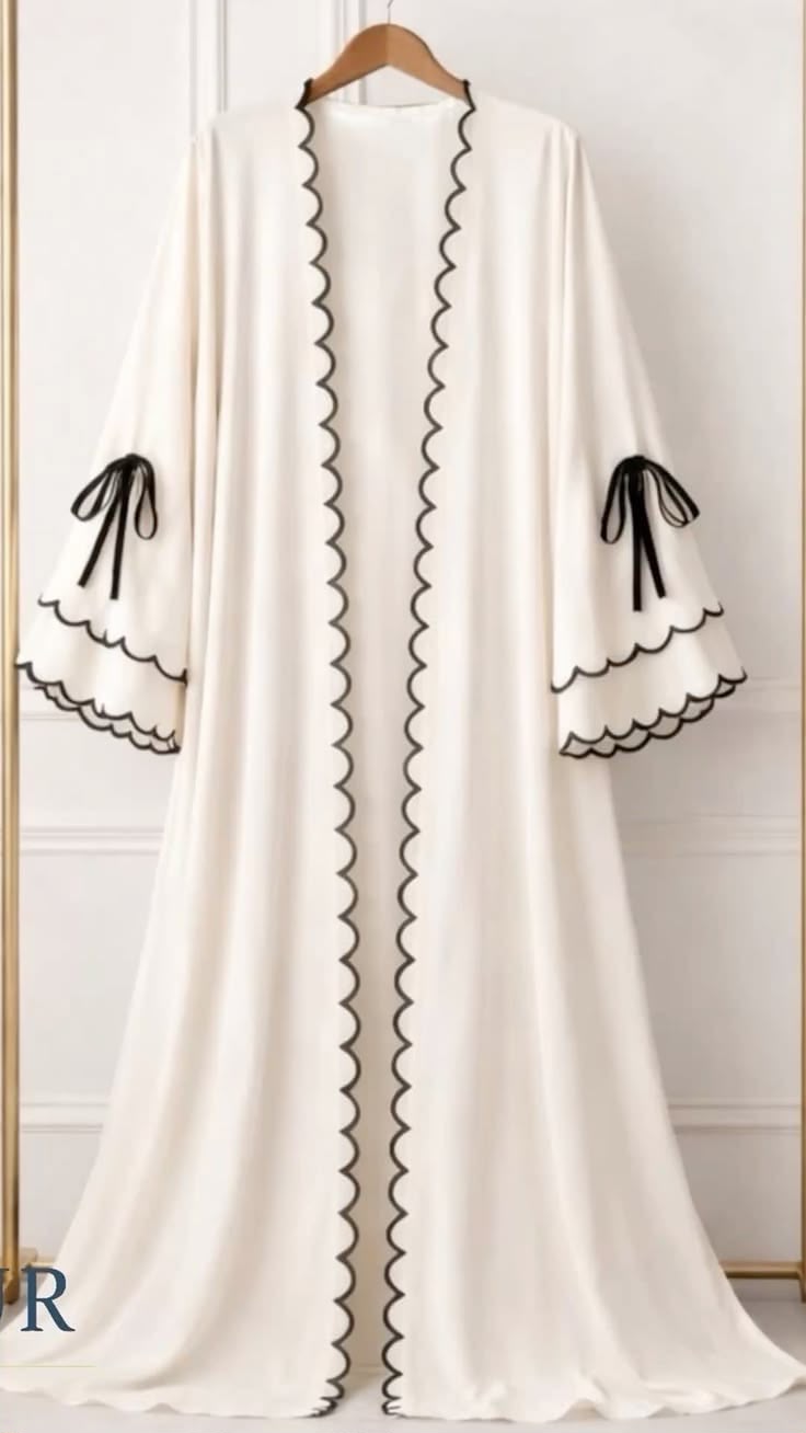 Outer Abaya Scallop Ribbon Ivory