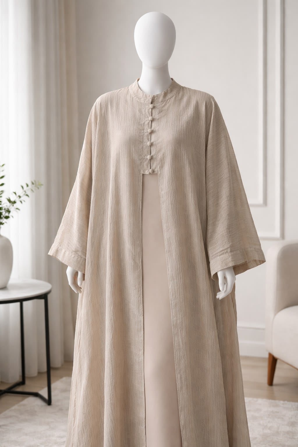 Outer Abaya Linen Premium Beige