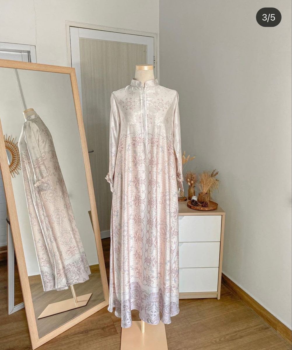 Gamis Satin Motif Alesha Soft Pink